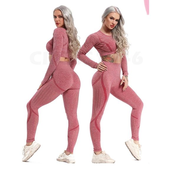Seamless High Waisted Leggings Cutout Hollow Pink Size Large - Picture 1 of 16
